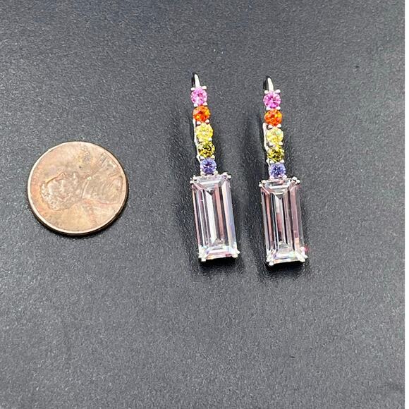 Lisa Freede x Diamonique Multi colored Rhinestone Dangle Earrings NWOT - Picture 6 of 9